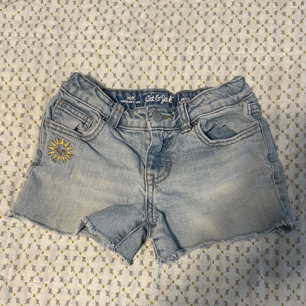 Cat & Jack Light Blue Denim Cutoff Shorts with Sun Patch